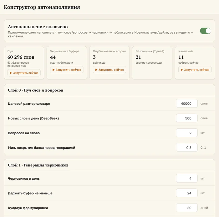 Авто наполнение, чтобы был свежий контент